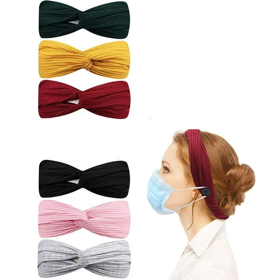 6 Pcs Headbands with Buttons,Knot Headband Twist Headbands,Headband Gifts for Women and Nurse Doctor