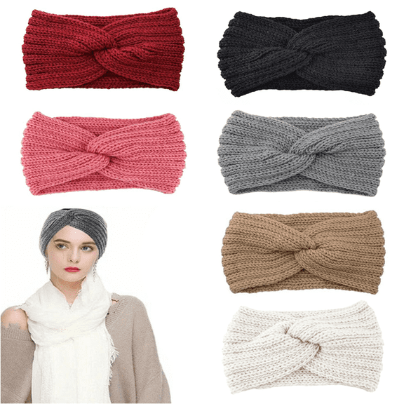 6 Pcs Heardband Soft Stretch Ear Warmer Headband Women Winter Cable Knit Headbands Hairbands