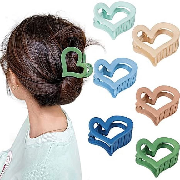 6 Pcs Heart Hair Claw Clips Barrettes Cute Medium Matte Hair Jaw Clips Hair Accessories for Girls and Women Thick Thin Hair