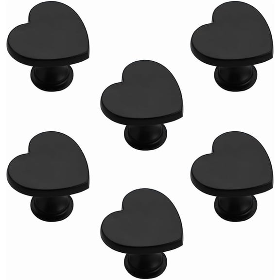 6 Pcs Heart-Shaped Black Cabinet Knobs,Drawer Pulls and Knobs Kitchen Cabinet Hardware for Wardrobe, Drawer, Dresser, Wine Cabinet