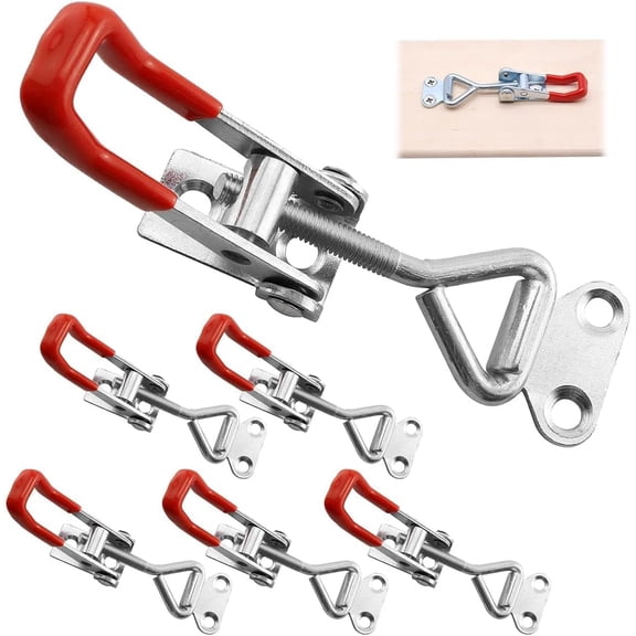 6 Pcs Heavy Duty Metal Toggle Latch Clamp - 220lbs (100kg) Holding Capacity Spring Loaded Catch for Cabinets, Tool Boxes, and Doors (Silver & Red)
