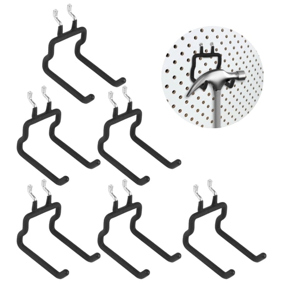 6 Pcs Heavy Duty Pegboard Hooks - Double U-Shaped Utility Hooks | Black Metal Iron Pegboard Hooks Hanging Tool for Garage Workshop Shed, Fit 1/4" Peg Holes