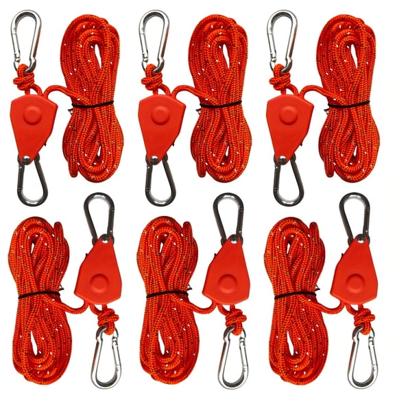 6 Pcs Heavy Duty Red Camping Tent Ropes 157 inch Adjustable Pulley Guy Line System Windproof Tie Down Cord Set for Outdoor Camping Lovers, Hiking Backpacking RV Awning Canopy Shelter Gear Travel