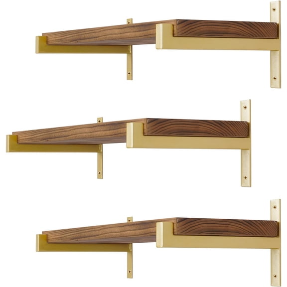 6 Pcs Heavy Duty Shelf Brackets 4 Inch Wall Mounted Industrial Metal Shelving Supports with Lip Gold