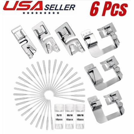 6Pcs Hemming Foot Kit - 3 Pcs Narrow Rolled Hem Sewing Machine Presser Foot