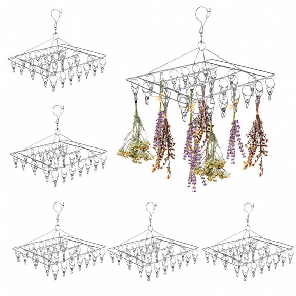 6 Pcs Herb Drying Net, Stainless Steel Hanging Herb Dryer with 30 Clips, Windproof Flower Drying Holder, Compact Drying Mesh for Spices Tea Leaves