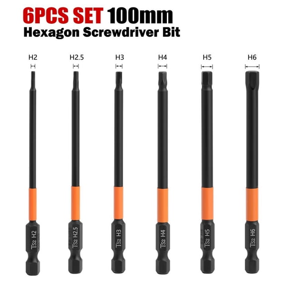 6 Pcs Hexagon Screwdriver Bit H2.5/H3/H4/H5/H6 100mm Length Quick Change For Impact Driver Power Drill Screwdriver Parts