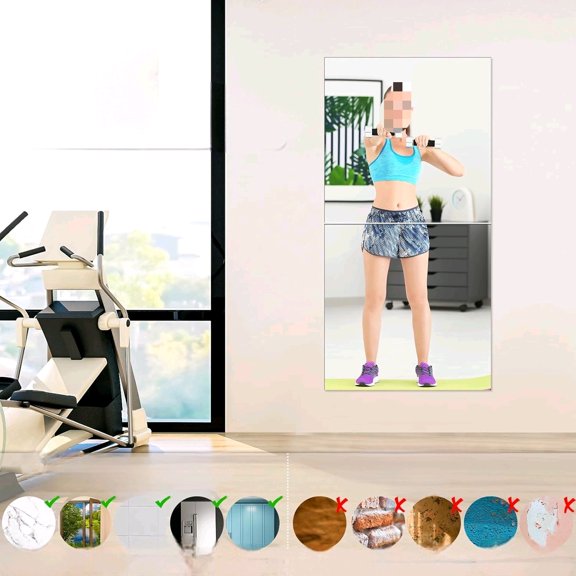6 Pcs Home Gym Mirrors 24'' x 24'' Acrylic Wall Mirror Tiles Sheets 2mm Thick Self Adhesive Frameless Wall Mounted Decor for Workout Bedroom Ceiling$$