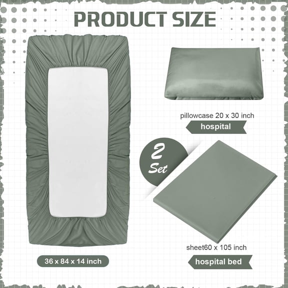 6 Pcs Hospital Bed Sheets Set Deep Pocket Fitted Sheet 36 with Elastic All Around Easy Care Knitted Jersey for Home/Nursing Home (Green)