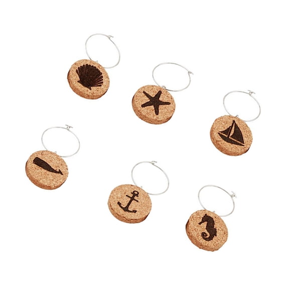 Raindrops Wooden Wine Glass Charms with Metal Rings Set of 6 for Party Favors and Glass Decoration