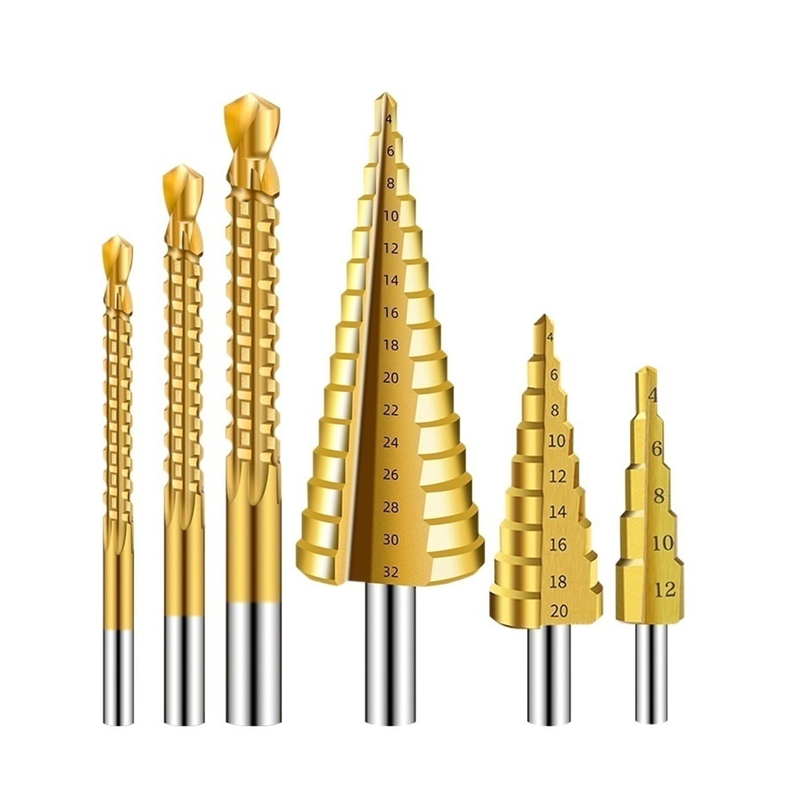 Step Bit Set 6 Pcs Hss Step Drill Bit Set Titanium Coated with Twist Drill Bits for ...