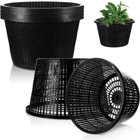 6 Pcs Hydroponic Baskets Aquatic Black Plastic Garden Mesh Net Pot Hydroponic Pots Slotted Pond Basket for Planting