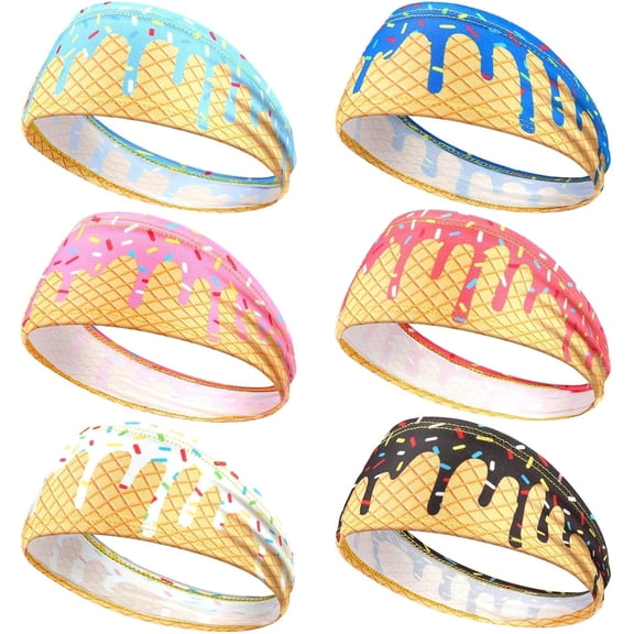 6 Pcs Ice Cream Baseball Headband, Elastic Polyester Sweatband, Baseball Hair Bandanas Non-Slip Sweatband for Various Sports Scenes Such As Baseball, Basketball, Soccer