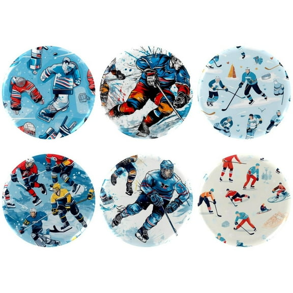 6 Pcs Ice Hockey Lapel Pins Round Badge