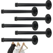 6 Pcs Industrial Pipe Clothes Bar 10 Inch - Wall Mount Clothing Rack - Face Out Closet Rods for Hanging Clothes Commercial Retail Boutique Laundry Shirt Display - Black