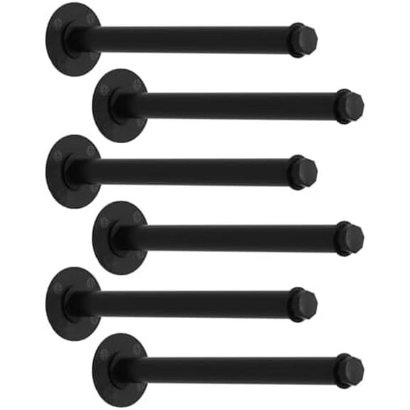 6 Pcs Industrial Pipe Clothes Bars 12 inch, Industrial Pipe Clothing Racks, Wall Mount Closet Rods for Hanging Clothes, Black Closet Bar Rod for Home Boutique Retail