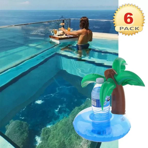 6 Pcs Inflatable Drink Can Cup Holder Float Coasters Pool Bath Water Party Palm