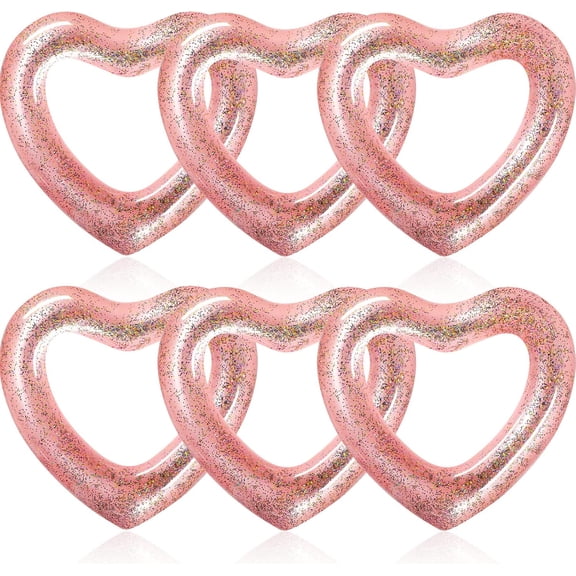 6 Pcs Inflatable Heart Pool Floats, 47.3 x 39.4 Inch Bachelorette Heart Shaped Loungers Tube, Wedding Bride Float, Summer Swimming Ring, Water Beach Party for Adults(Rose Gold)