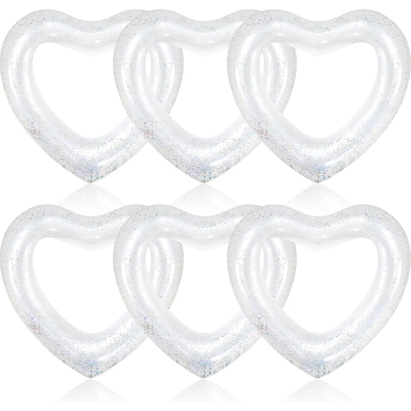 6 Pcs Inflatable Heart Pool Floats, 47.3 x 39.4 Inch Bachelorette Heart Shaped Loungers Tube, Wedding Bride Float, Summer Swimming Ring, Water Beach Party for Adults(White)