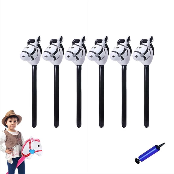 6 Pcs Inflatable Horse Head Balloons, 37 Inch Brown Inflatable Horse Stick Balloons, Pony Stick Blow up Balloon for Western Cowboy, Baby Shower, Birthday Party Decorations