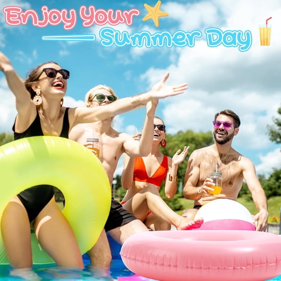 6 Pcs Inflatable Macaron Pool Floats 32" for Summer Beach Party Decor