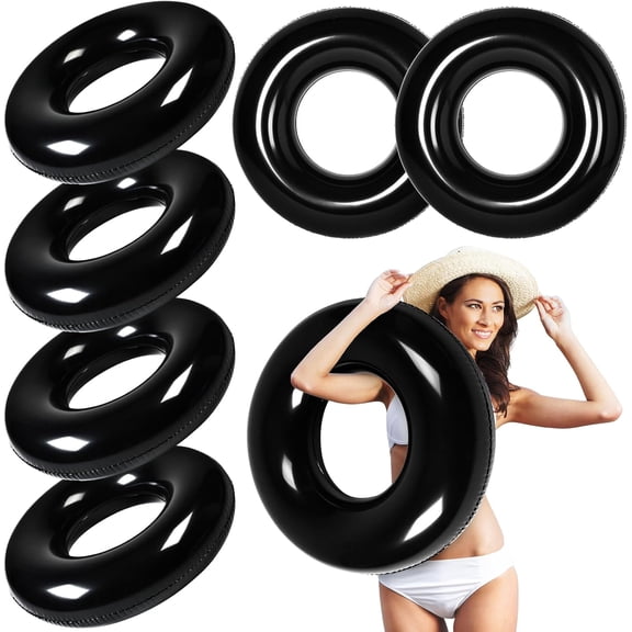 6 Pcs Inflatable Pool Floats 28 Inches Swim Tube Bulk for Adults Swimming Ring Pool Floaties for Beach Party Decorations Women and Men River Lake Summer Vacation Holiday (Black)