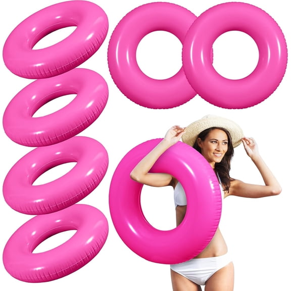 6 Pcs Inflatable Pool Floats 28 Inches Swim Tube Bulk for Adults Swimming Ring Pool Floaties for Beach Party Decorations Women and Men River Lake Summer Vacation Holiday (Rose Pink)