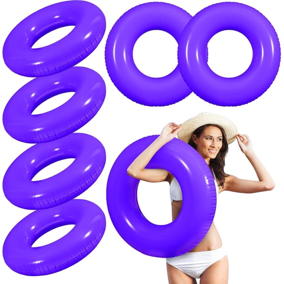 6 Pcs Inflatable Pool Floats 28 Inches Swim Tube Bulk for Adults Swimming Ring Pool Floaties for Beach Party Decorations Women and Men River Lake Summer Vacation Holiday (Light Purple)