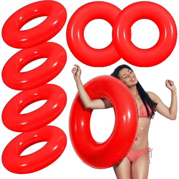 6 Pcs Inflatable Pool Floats 35 Inches Swim Tube Bulk for Adults Swimming Ring Pool Floaties for Beach Party Decorations Women and Men River Lake Summer Vacation Holiday (Red)
