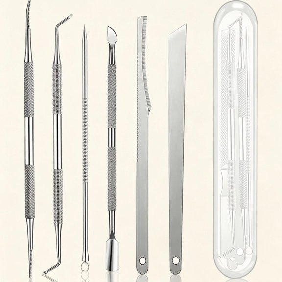 6 Pcs Ingrown Toenail Tool Kit, Professional Stainless Steel Cuticle Pusher Set with Dead Skin Scraper Nail File Blackhead Remover, Manicure Pedicure Tools for Thick Hard Nails Home Salon Daily Use