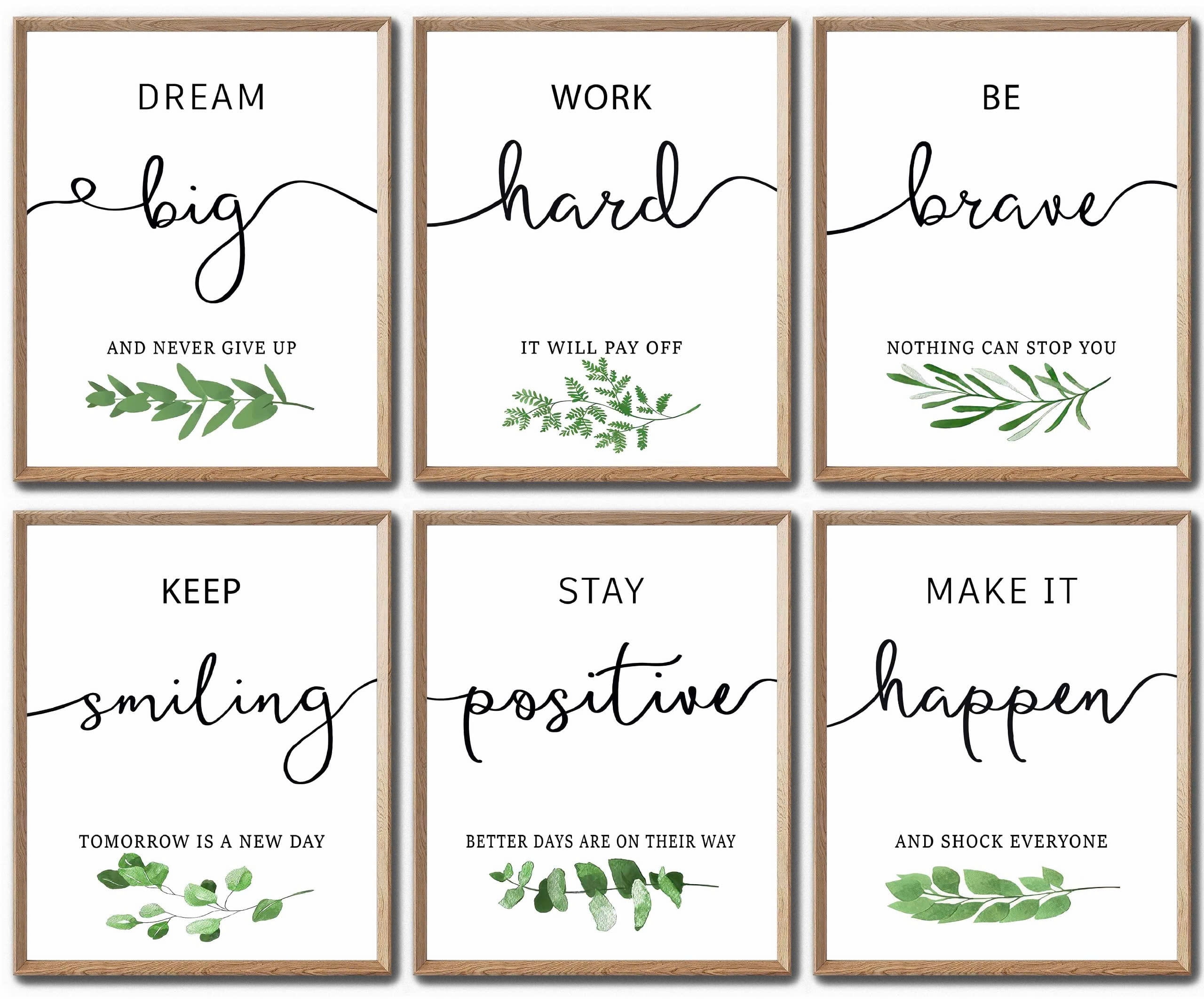 6 Pcs Inspirational Wall Art Office Decor, Positive Affirmations Wall Art Motivational Wall Art Prints for Office,Bedroom,Living Room,Classroom (UNFRAMED)