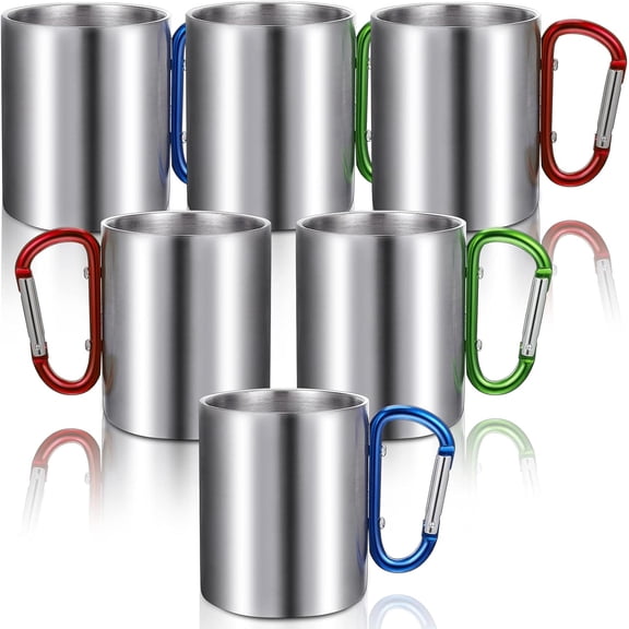 6 Pcs Insulated Stainless Steel Camping Coffee Mug Portable Hiking and Backpacking Camping Cup with Handle for Outdoor Sports Travel Hiking Kitchen, 3 Style