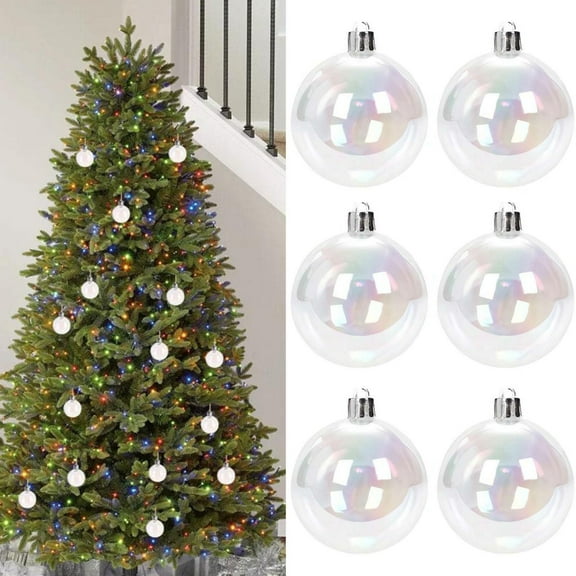 6 Pcs Iridescent Christmas Ball Ornaments, Transparent Plastic Clear Bubble Hanging Ornament Balls Wedding Decorative Rainbow Hanging Craft for DIY Halloween Witch Bubble Magic