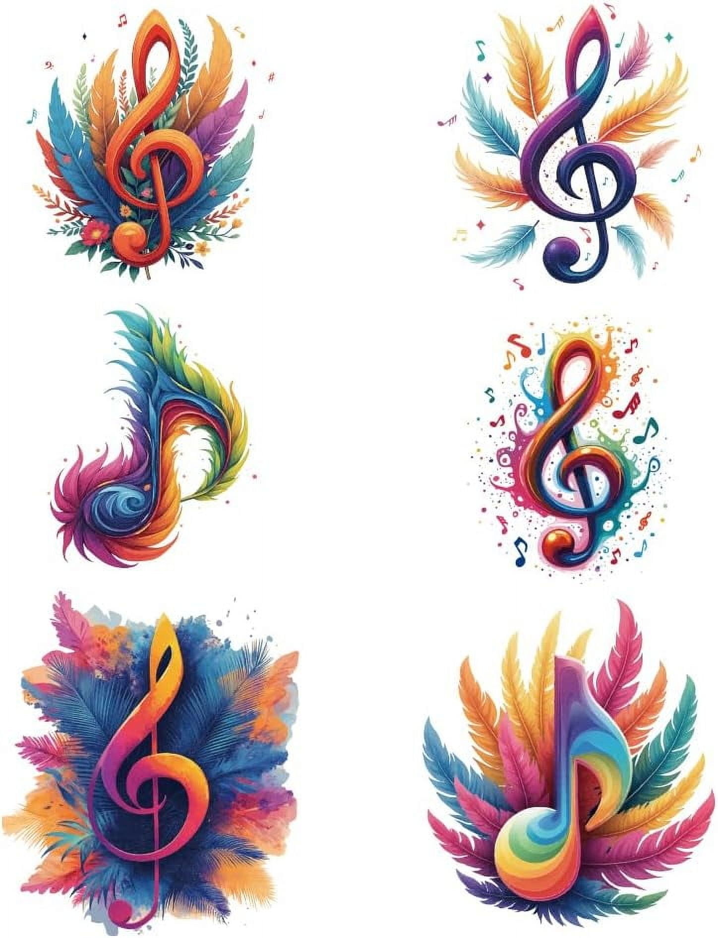 Iron Sticker 6 Pcs Iron on Decals Patches 6 Sizes Colorful Musical Notes Iron on ...