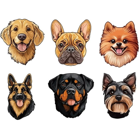 6 Pcs Iron on Decals Patches 6 Sizes Dog Patterns Iron on Stickers Different Breeds Dogs Animals Heat Transfer Stickers Plastic Washable Patches for Clothes Backpacks Cover