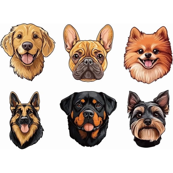 6 Pcs Iron on Decals Patches 6 Sizes Dog Patterns Iron on Stickers Different Breeds Dogs Animals Heat Transfer Stickers Plastic Washable Patches for Clothes Backpacks Cover Mixed Color