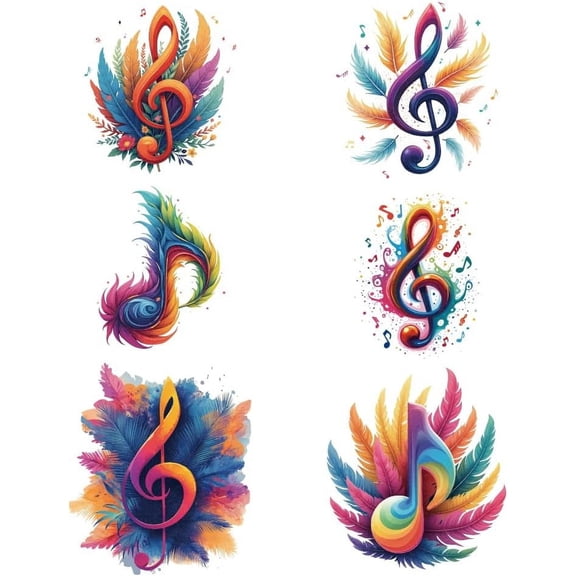 6 Pcs Iron on Decals Patches 6 Sizes Colorful Musical Notes Iron on Stickers Plants Heat Transfer Stickers Plastic Washable Patches