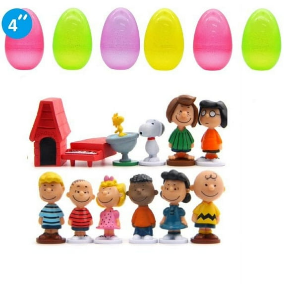 6 Pcs Jumbo Easter Eggs and 12 Pcs Peanuts Movie Classic Characters Toy Figure