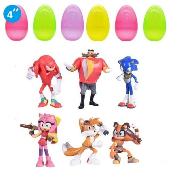 6 Pcs Jumbo Easter Eggs and 6pcs Hedgehog Action Figures: Sonic, Knuckles, Tails, Amy and Evil Dr. Eggman