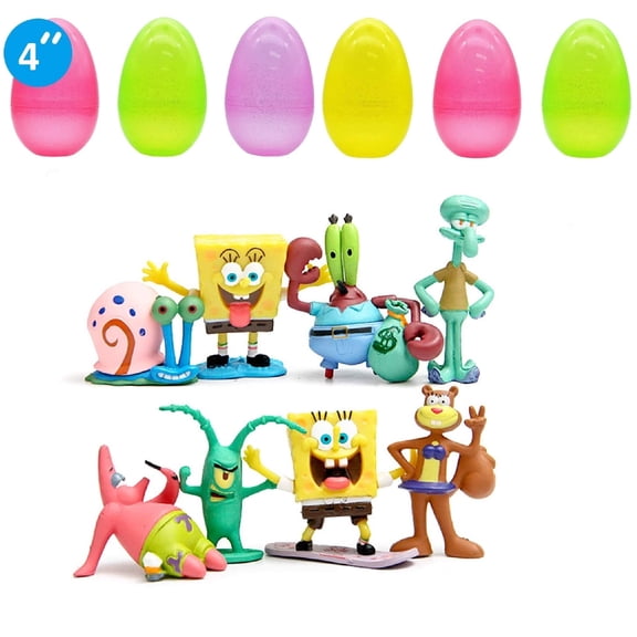 6 Pcs Jumbo Easter Eggs and 8 Pcs SpongeBob Figures. Perfect for Kids Boys Girls Easter Basket Stuffers Fillers Easter Gifts!
