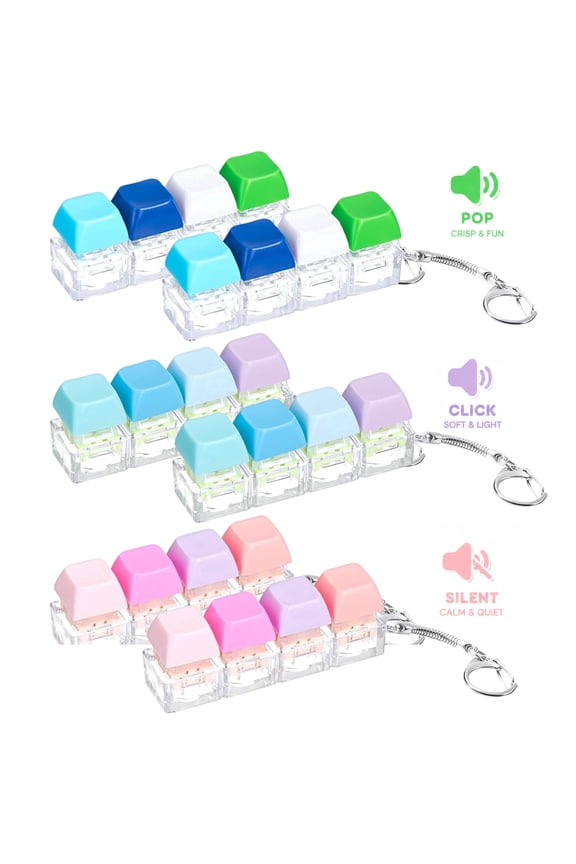 6 Pcs Keyboard Fidget Toy in Gift Box—Clicky, Creamy & Silent Stress Relief Clicker Keychain, Sensory Decompression Toy for Kids & Adults