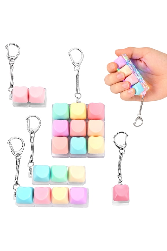6 Pcs Keyboard Stress Relief Keychain,Portable Keycap Toy,Anxiety Toy Backpack Charm Present for Adult