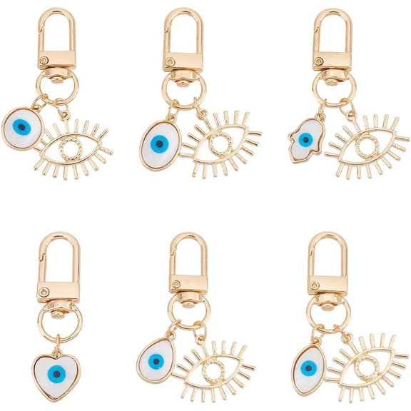 6 Pcs Keychain 6 Shapes Resin Clasp Protection Charm Good Luck Keychain with with Zinc Alloy Eye