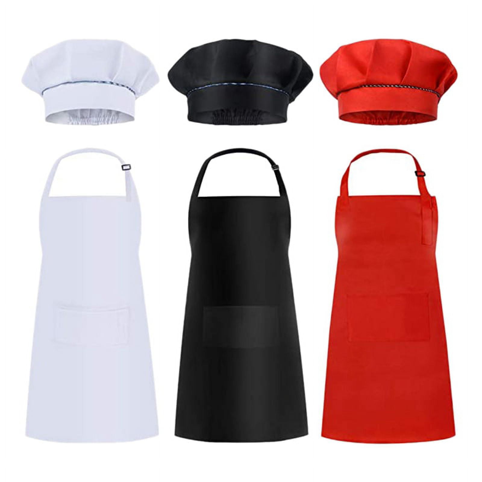 6 Pcs Kids Aprons and Hats Set Children Chef Aprons for Cooking Baking Painting Aprons White