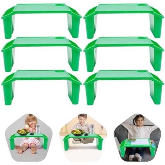 6 Pcs Kids Lap Desk Tray with Storage Plastic Breakfast Laptop Trays with Side Pockets and Slot Portable Lap Bed Table for Writing, Eating, Classroom, Snacks, Boy Girl, Green$$Office