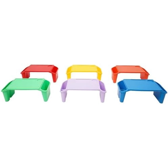 6 Pcs Kids Lap Desk Tray with Storage, Portable Lap Desk for Kids 6 Colors Plastic Breakfast Laptop Trays with Side Pockets and Slot for Eating, Writing, Drawing, 19.69" L x 9.84" W x 7.1" H$$Office