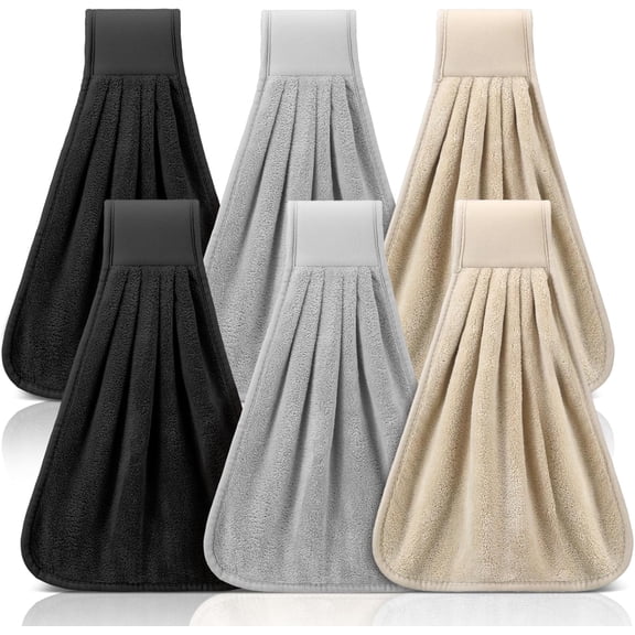 6 Pcs Kitchen Hanging Towel with Hanging Loop Absorbent Coral Fleece Kitchen Tie Towels Rustic Bathroom Dish Cloth Soft Thick Dry Cleaning Hand Dishcloths for Home Bathroom Cooking(Classic)