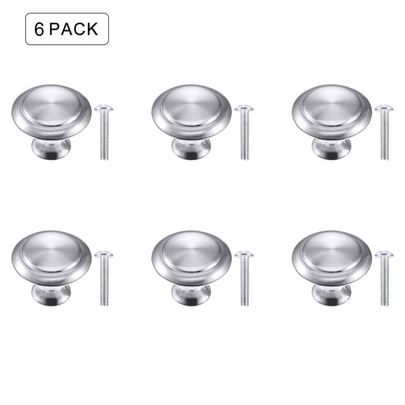 6 Pcs Kitchen Knob Pulls, Stainless Steel Drawer Dresser Knobs Cabinet Door Heavy Duty Knobs, Kitchen Cabinet Hardware, 1.17 inch, 0.25lb, Sliver