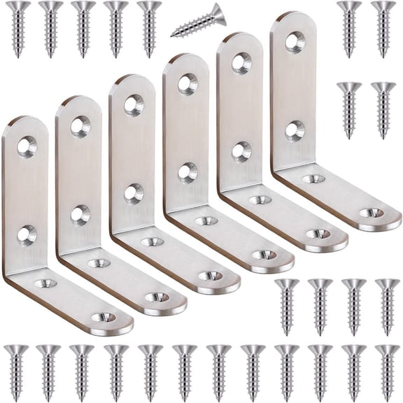 6 Pcs L Bracket Corner Brace Stainless Steel 65x65mm 90 Degree Small Shelf Brackets for Wood, Shelves, Heavy Duty Support Joint Right Angle Braces with Screws