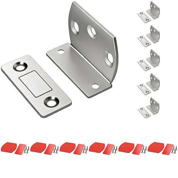 6 Pcs L-Shape Cabinet Metal-Gripping Catch, No-Drill Ultra Thin Door Attaching Closure with Strong Adhesive, Space-Saving Design, for Drawer Wardrobe Door